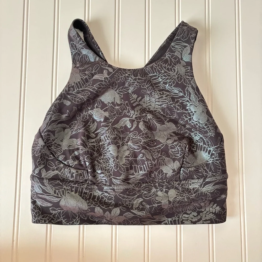 lululemon | Wunder Train Longline Sports Bra Flourish Black Iridescent Foil Sz 4